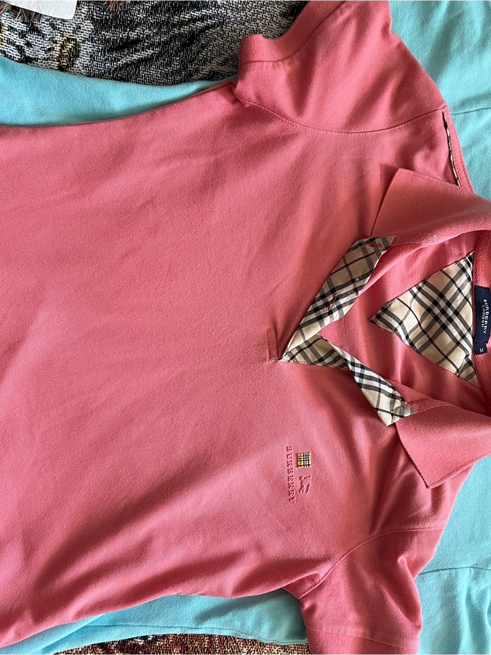 Burberry Pink and Aqua Short Sleeve Polo Tops - Picture 3 of 4